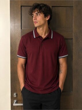 Stone Falcon NWT Burgundy Polo Shirt with Contrast Trim Size Large